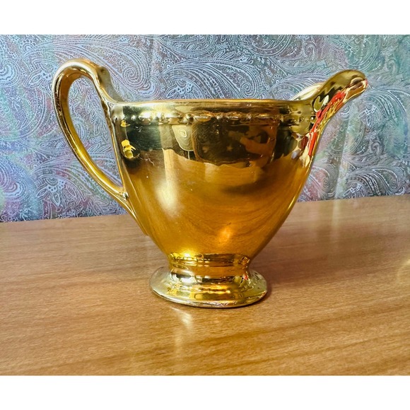 Homer Laughlin Georgian eggshell 22K gold lidded sugar creamer an dessert plate - Picture 8 of 10